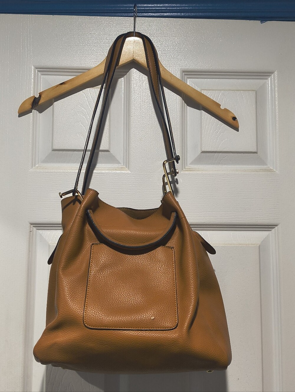 Sondra Roberts Squared Hobo Bag Camel Pebbled Tote with Insert & Dust Bag